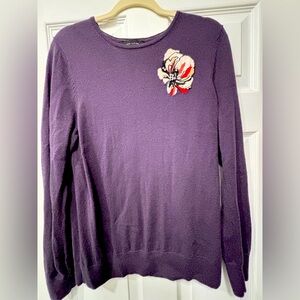 Beautiful Ann Taylor Eggplant Sweater with Floral Detail. Excellent Condition.